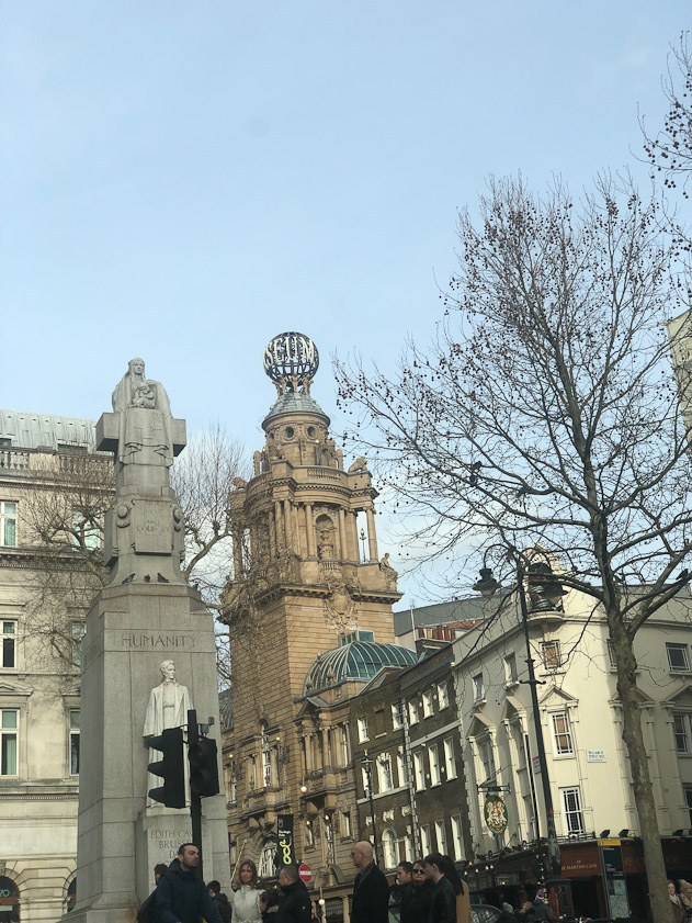 The tower is above the English National Opera on St. Martin's Lane.