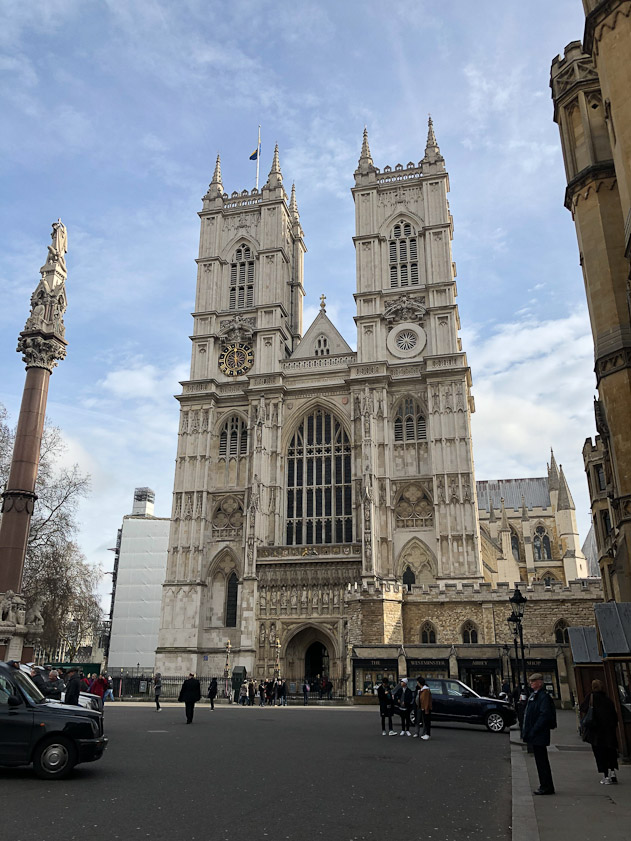 The west front of Westminster Abbey, no longer an abbey or a cathedral, but Church of England, and the site of coronations.