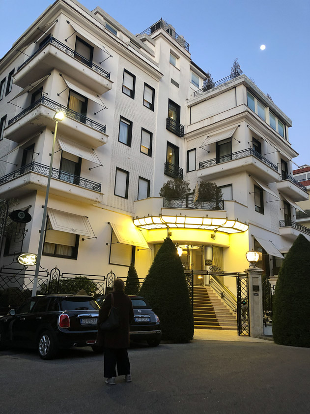 We had arranged an NCC car to take us to our hotel, rather than hassling with a taxi. The Hotel Lord Byron is north of the Borghese Gardens and outside the walls defining the area for a fixed taxi fare from the airport.