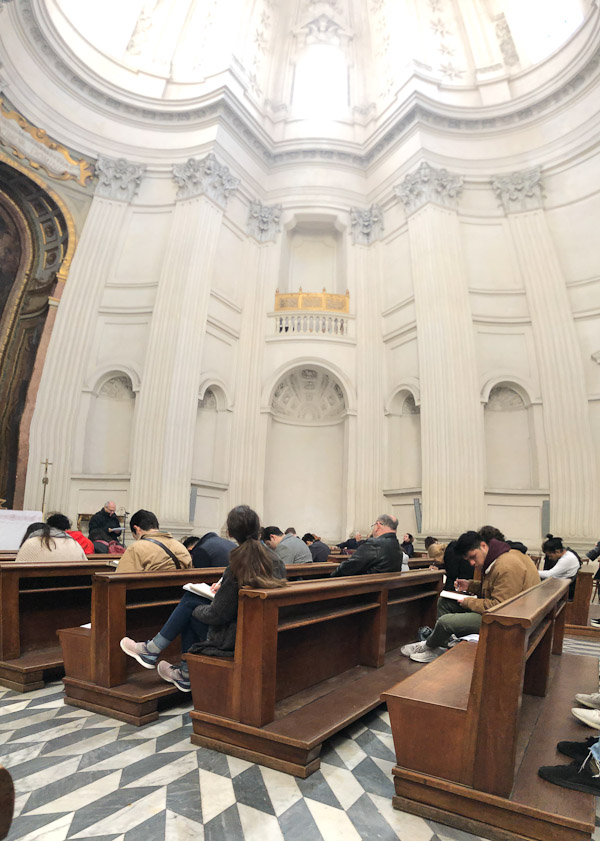 An architecture class was sketching the interior of Sant'Ivo.