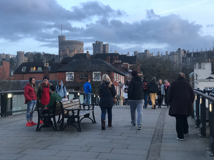 Crossing the Thames you see Windsor Castle ahead of you on a hill.