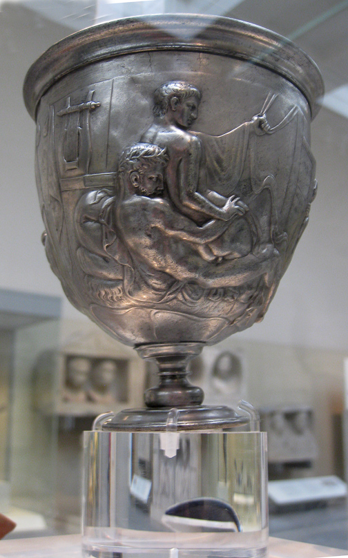 The Warren Cup is also Roman. It has two gay sex scenes. It was refused entry to the United States by the US Customs Service in the 1950s. The British Museum bought it in 1999.