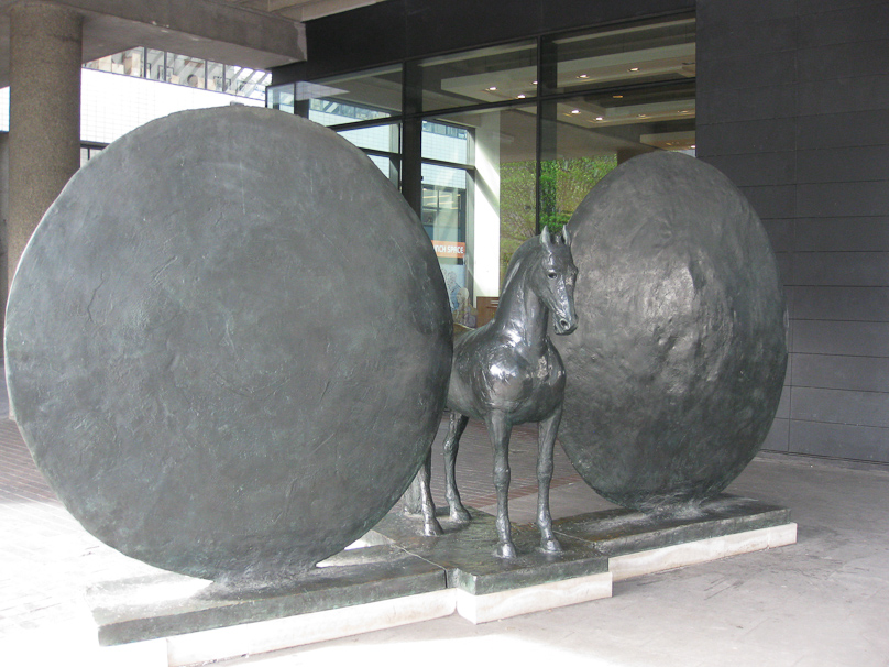 Sculpture by Christopheer Le Brun at the entrance to the Museum of London.