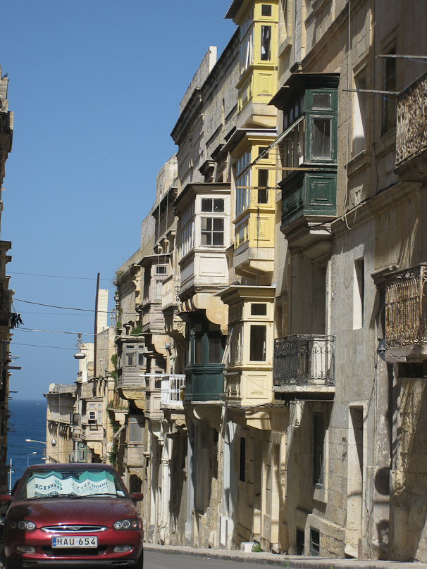 Enclosed balconies are ubiquitous in Valletta and elsewhere in Malta.
