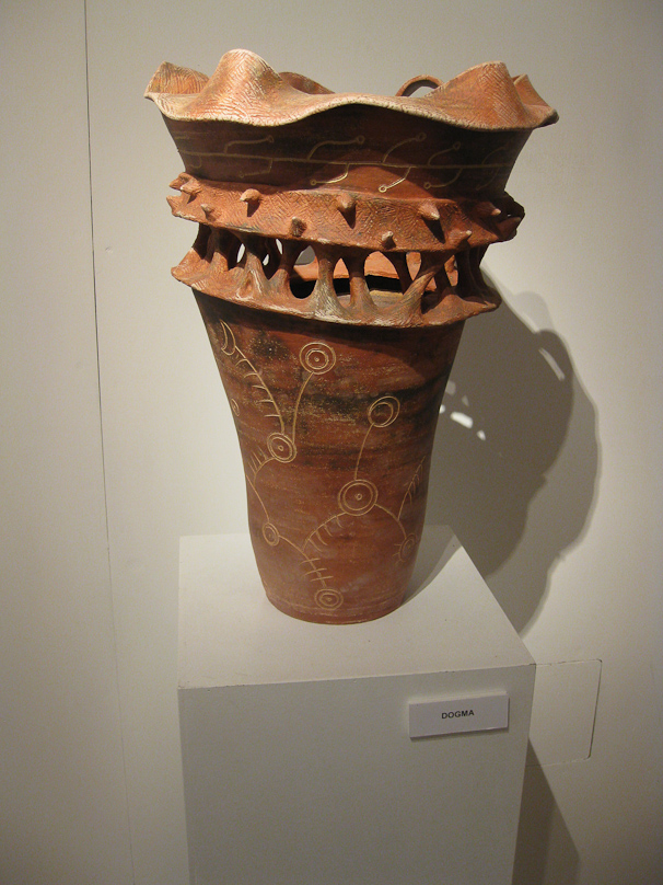 Potter Kenneth Grima made this pot on display at the Museum of Fine Arts in Valletta that resembles work of the Jomon period in Japan.
