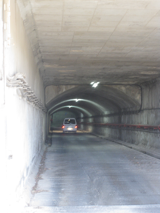 The entrance to Has-Saptan facility is a tunnel sloping steeply downward.