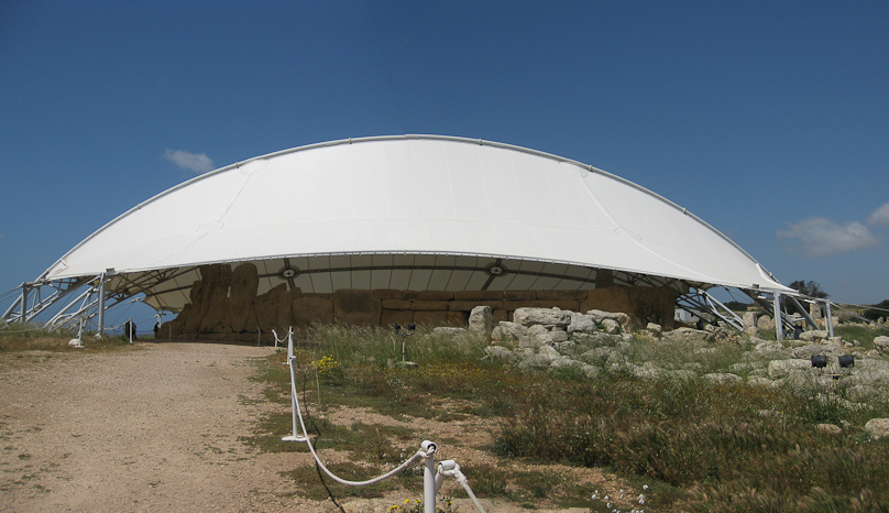 The Neolithic temple at Hagar Qim is protected by a shell. This was our second stop of the day, after Has Saptan.