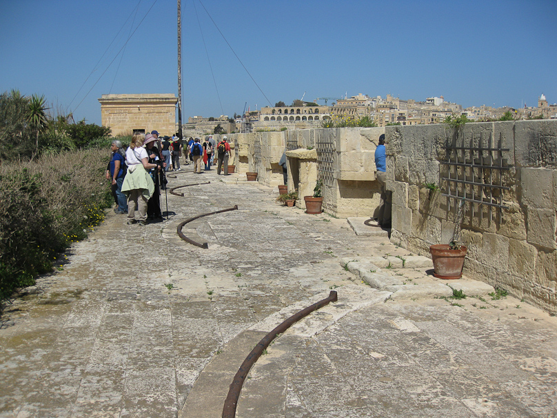 These metal tracks to allow guns on top of Fort St. Angelo to travese date from the 19c.