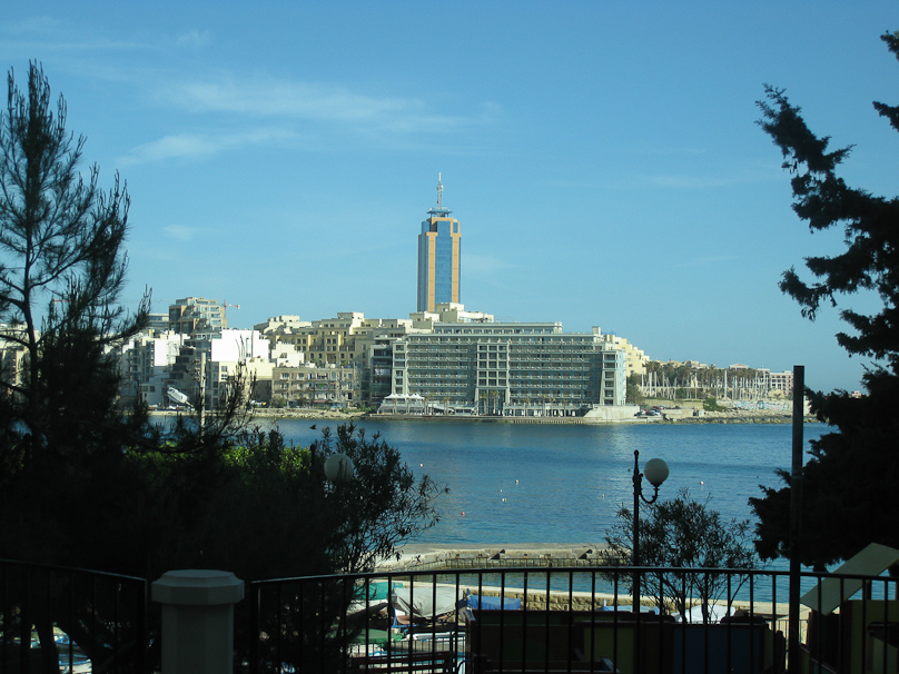 The Hilton Hotel is a grotesque anomaly in St Julians, north of Sliema.