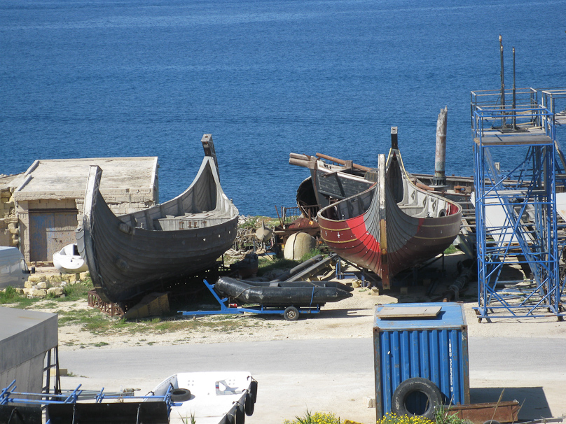 Near Fort Rinella there is an area used by movie companies. These Viking boats are left over from some movie.