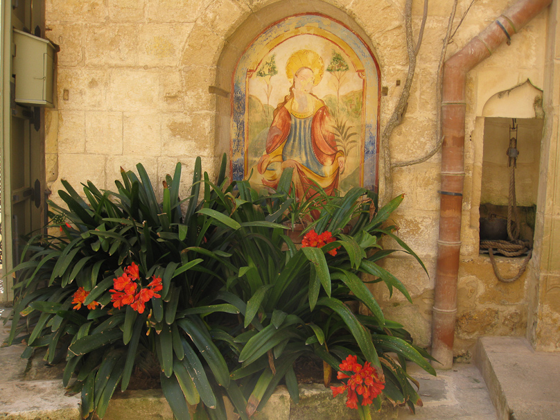 Flowers and fresco at Palazzo Falson.