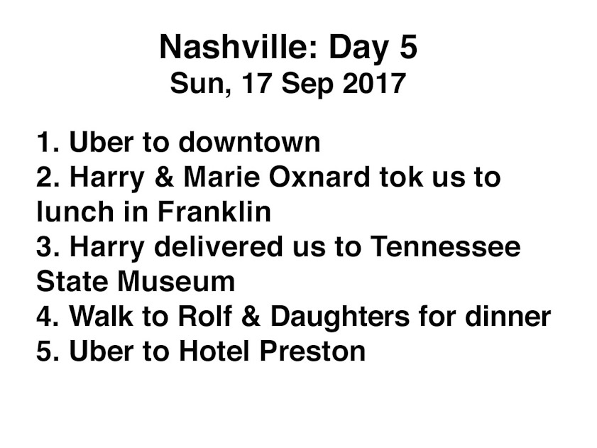 Our fifth day in Nashville was not part of the SIA tour. Our plans for the morning were foiled when we found the Tennessee State Museum and the Library both closed until after lunch.