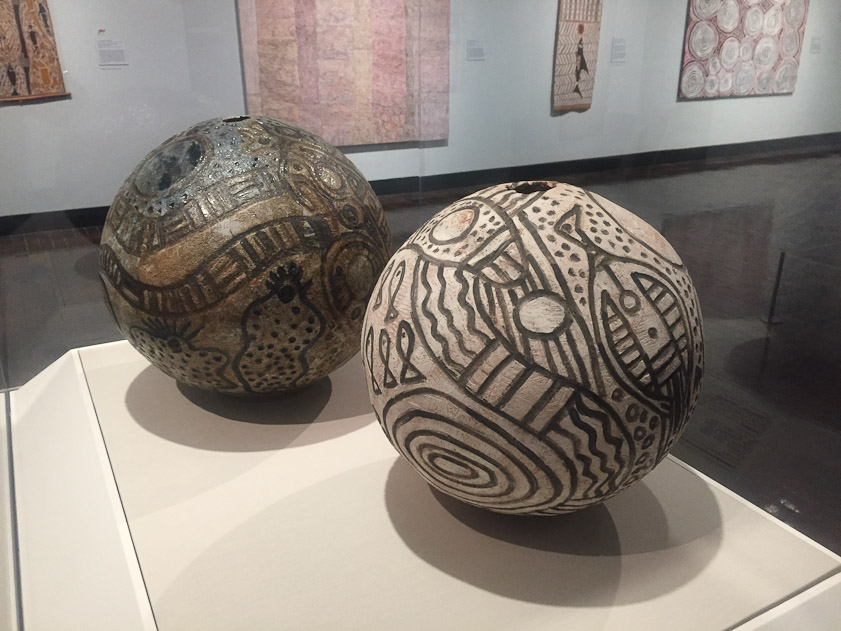 Two stoneware spheres by Thancouple (Thanakupl) Gloria Fletcher, 