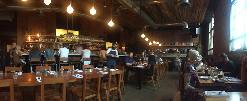 It was tolerable when we arrived at 6 PM, but when we left people were waiting for tables and the noise was unpleasant.
