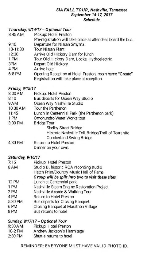 We've gone to 11 meetings and tours of the Society for Industrial Archeology: Montreal (2003), Milwaukee (2005), Bologna (2005), Philadelphia (2007), Ely NV (2007), San Jose (2009), Colorado Springs (2010), Malta (2012), Utica NY (2012), Madison IN (2014) and now Nashville (2017).