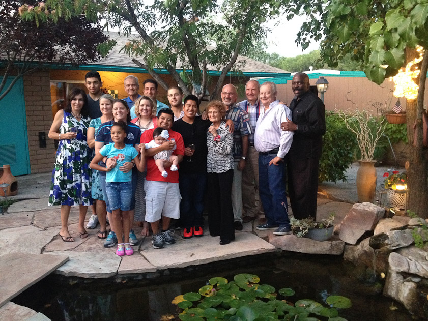The birthday party at Cinnamon Morning of Chris, the lady in the front row in the black and white print. She has four sons in the picure plus their partners, spouses, children and grandchildren.