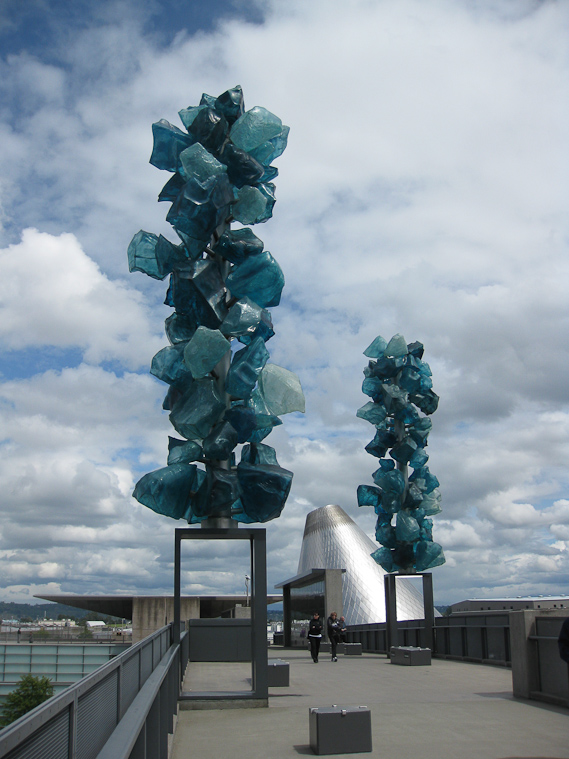 This is the bridge that leads from Tacoma's Union Station to the Museum of Glass. The stainless steel cone in the background houses an auditorium with ovens where glass blowing is demonstrated.