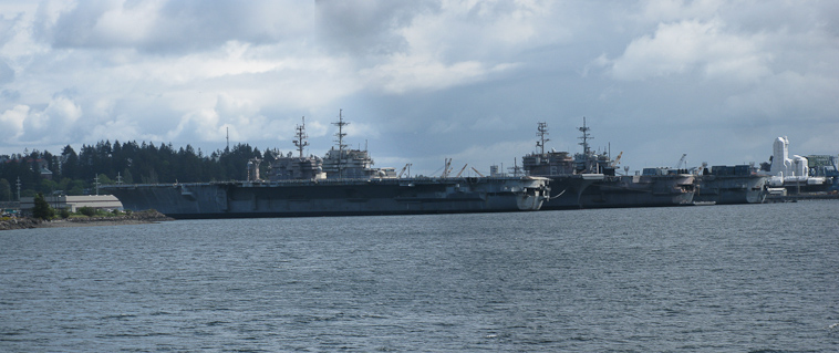 Driving from Tacoma to Port Angeles, where the ferry departs for Victoria BC, we ran across the US Navy base at Bremerton. We could see several aircraft carriers there.
