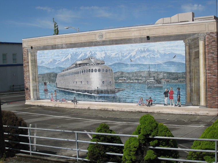 THis mural in Port Angeles WA shows a very class old ferry that used to go to and from British Columbia. We took a much more prosaic ship to Victoria BC.