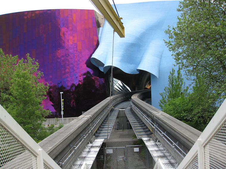 The Monorail passes through the Experience Music.