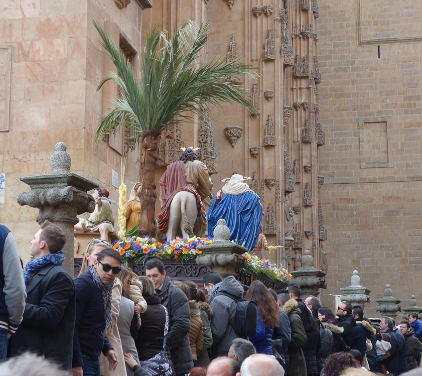 Having waited for an hour in what I thought was a perfect position to see the procession coming out of the cathedral, I found that I was facing the wrong direction, and it went behind me. The Holy Family is on a float carried by a team of ~40 men.