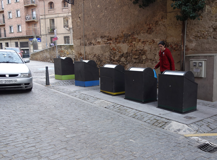 Typical trash collection points for units in several blocks. Trash was sorted into at least four categories.