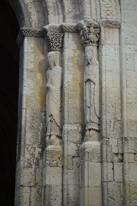 These elongated 13c jamb figures on the west front are unusual.