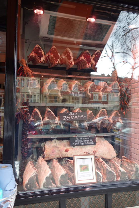 On Sunday, we visited a National Trust house in Hampstead and then shopped for dinner. You don't see butchers like this in the USA, with cuts aged for a month.