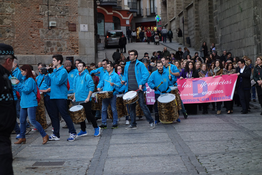 We'd taken a side route, via Plaza Magdalena, in order to get ahead of this march for women's rights. As they marched and beat their drums, they swayed side to side, as the bearers of a float in a religious procession sway, carrying their heavy load. The same drummers probably appeared later in Holy Week processions.
