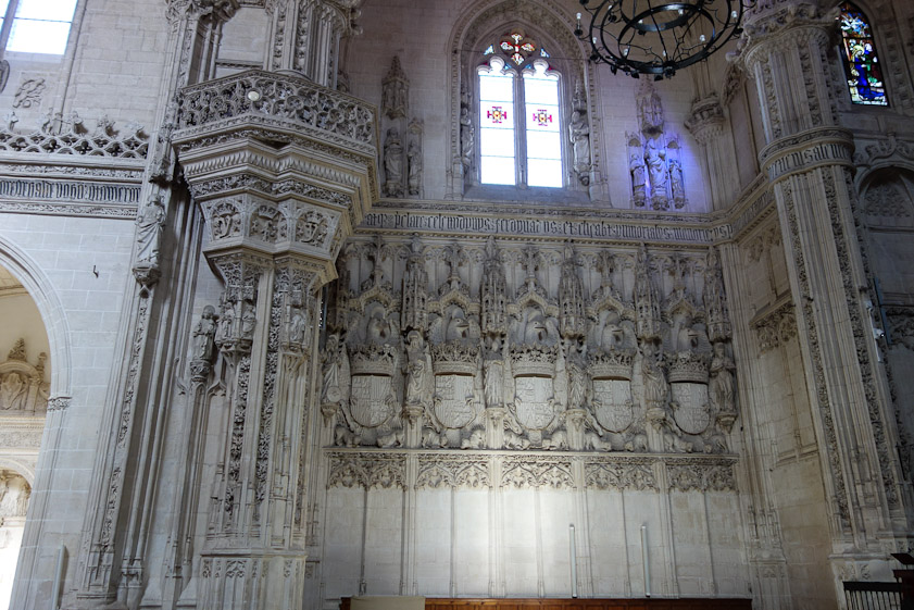 The church at San Juan de los Reyes is florid, too. This is in the north wall. A line of eagles holds the escutcheons of Castile (Isabella) and Aragon (Ferdinand).