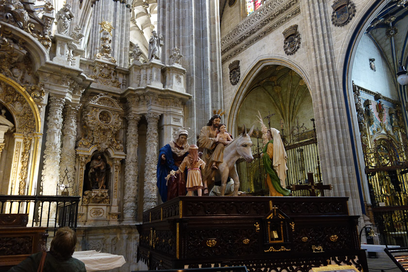 Holy Week float in Salamanca New Cathedral. This an other floats from other churches would be carried through the streets in processions during Holy Week.