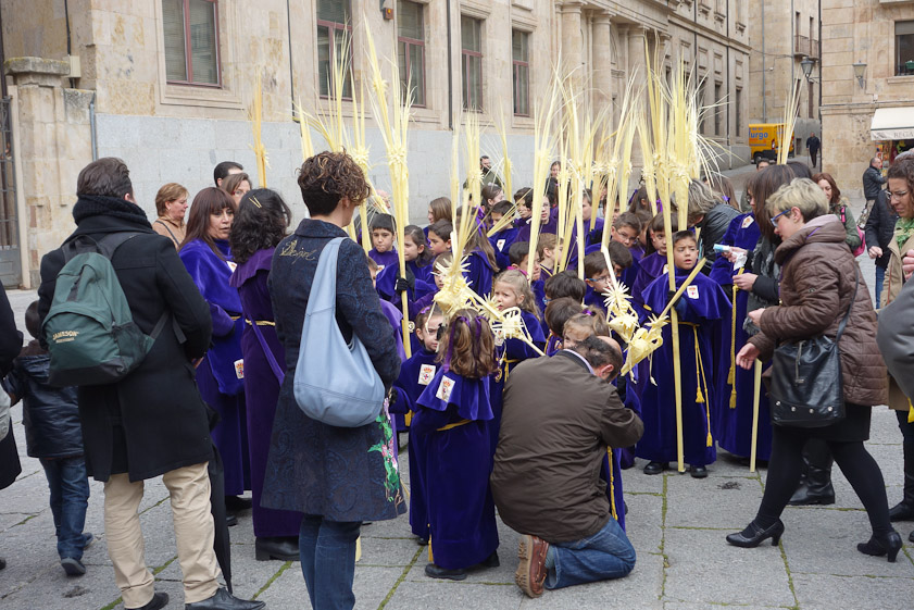 The procession starting at the Cathedral on Palm Sunday is accompanied by children of all the Confraternities of Salamanca.
