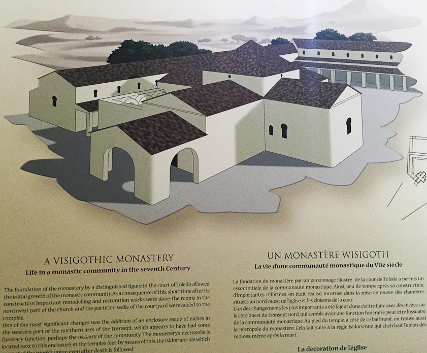 This concept of the monastery before 711 includes a porch before the west door and outbuilidings to the north and east that no longer exist.
