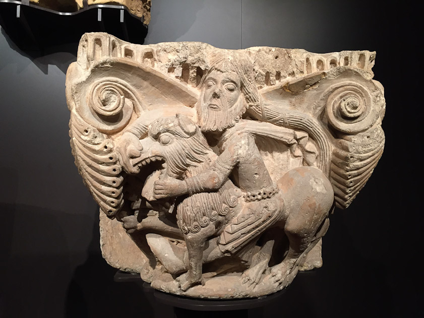 Capital from the monastery at Aguilar de Campoo showing Samson slaying a lion. From Judges 14.5. By enabling him to kill a lion, God let Samson know what he could do in the strength of the Spirit of the Lord, that he might never be afraid to look the greatest difficulties in the face.