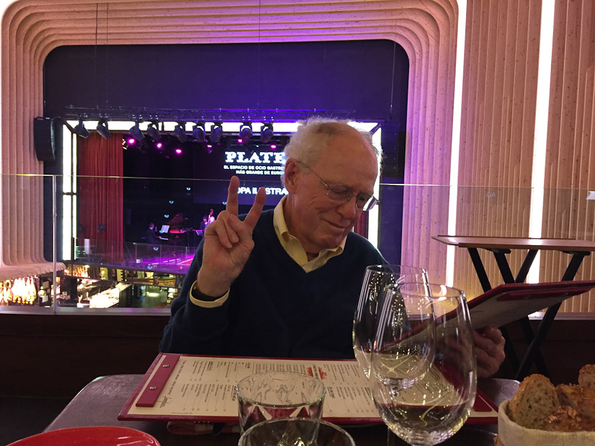 Not our most successful meal. Michelin called it a Bib Gourmand, but we found it a noisy nightclub with ordinary food and wine. A Sinatra impersonator was singing on the stage below. This used to be a movie theater.