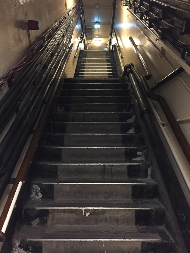The long road back up stairs, after visiting the plotting room and the museum underground.