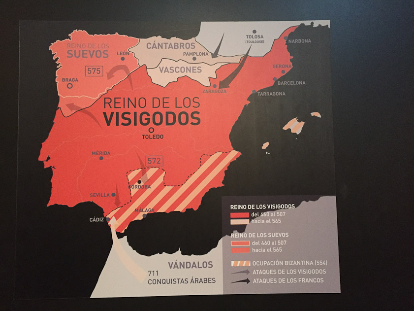 The Visigoths, Suebi, Cantabrians, and Basques pushed into Roman Spain in 460, the Byzantines conquered the south in 554, and the Franks attacked the Cantabrians and Visigoths. And then in 711 the Moors came.