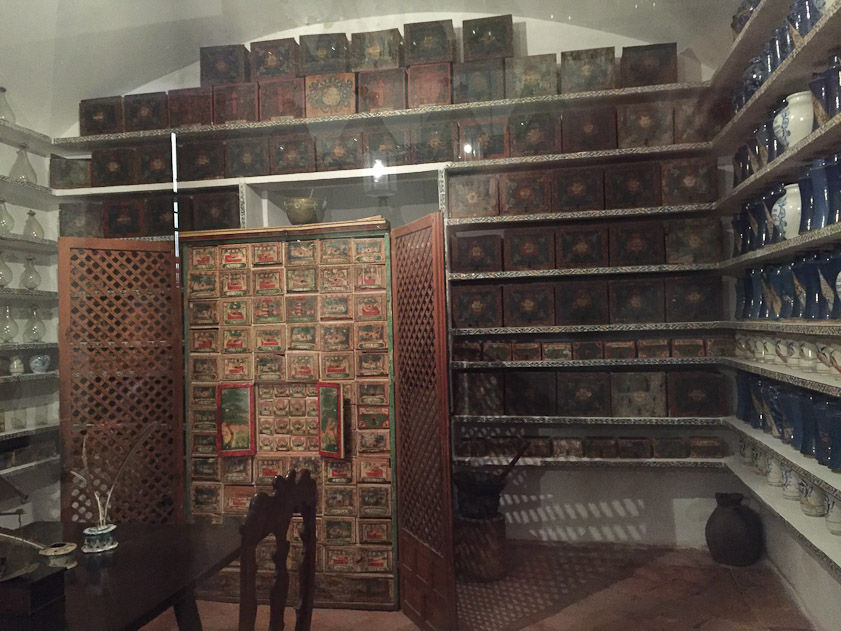 The pharmacy of the Hospital has been preserved.