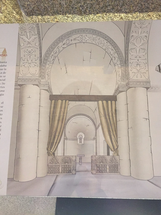 A scholar's concept of the choir and apse on the east. The screen and gate shown here have been lost. This was one of several devices to mark the more sacred, exclusive part of the church.