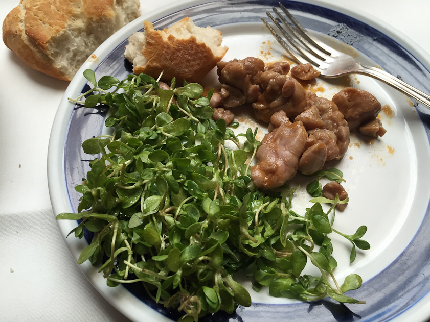 We had a good lunch next to the cathedral at Las Cancelas. The greens are a bit like mache. They came with sweetbreads.