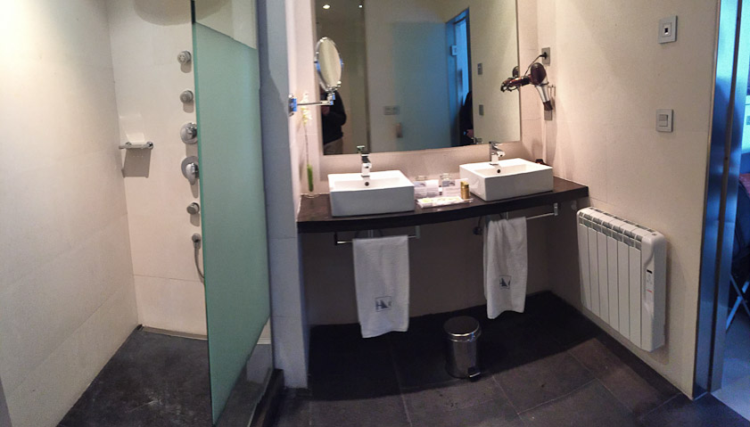 The shower was complicated, with a valve that selected a hand wand, an overhead spout, and/or three horizontal sprays mounted on the wall. You were never sure what would come on when you turned on the water.