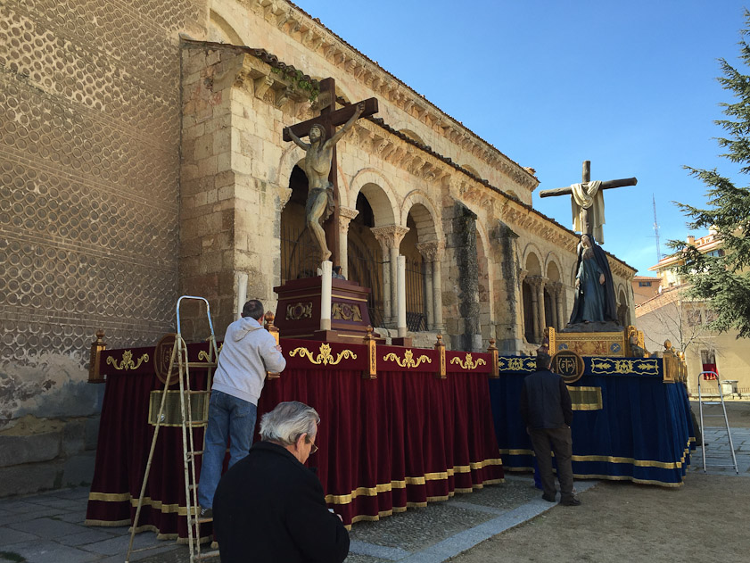A couple of floats were being prepared on the north side of the church, so we entered from the south.