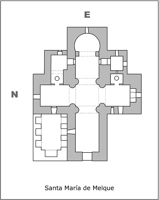 The viewpoint of the previous photo was from the bottom right of this plan. The space on the lower left may have been an ossuary for the monks. Aside from the apse and choir in the east wing, the function of the rooms in the east were not explained.