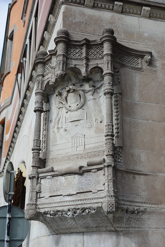 A handsome memorial to the bank that built the building.