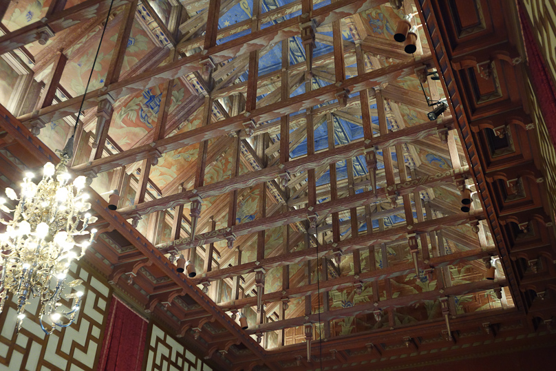 The elaborte timbering in council chambers.