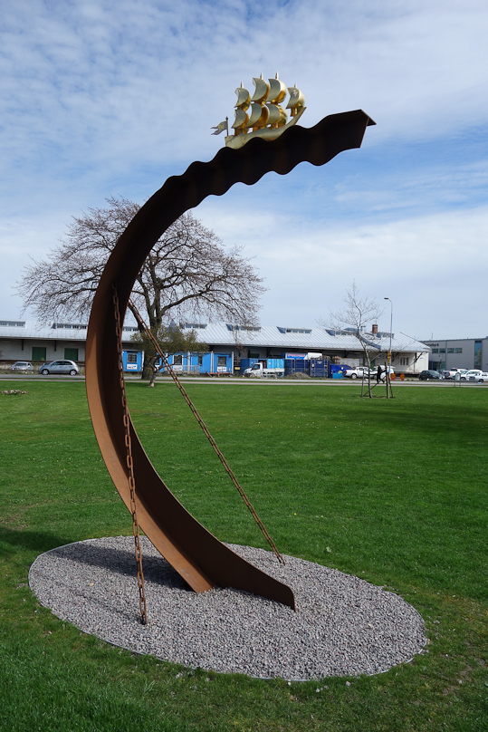 A monument to the Kalmar Nyckel, the ship that carried Swedish settlers to Delaware on four voyages beginning in 1637. Wilmington is the sister city of Kalmar, and gave it this monument in 1938.