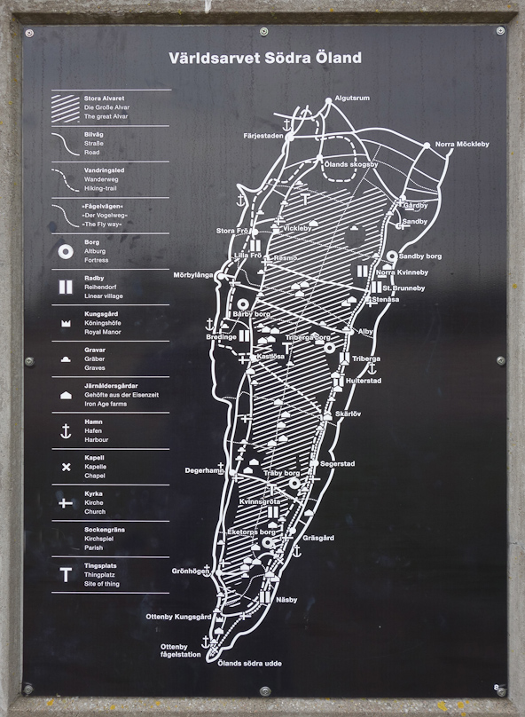 The south end of Oland is a UNESCO World Heritage Site. We only saw three of the many sigts marked on this map.
