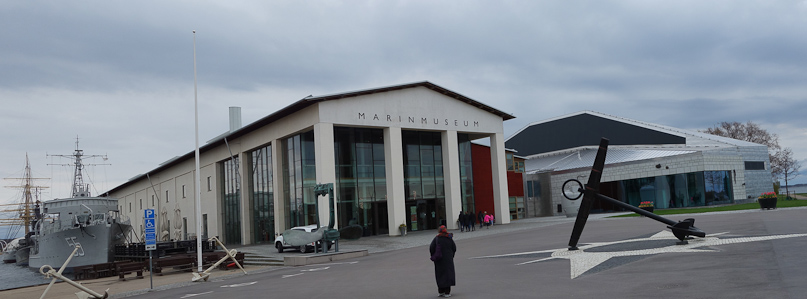 This is open to the public: the Maritime Museum at Karlskrona, on what used to be a navy base. The building on the right, behind the anchor houses two submarines.