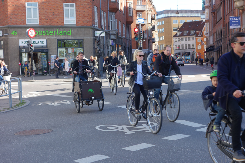 Copenhagen is rife with bicycle traffic.