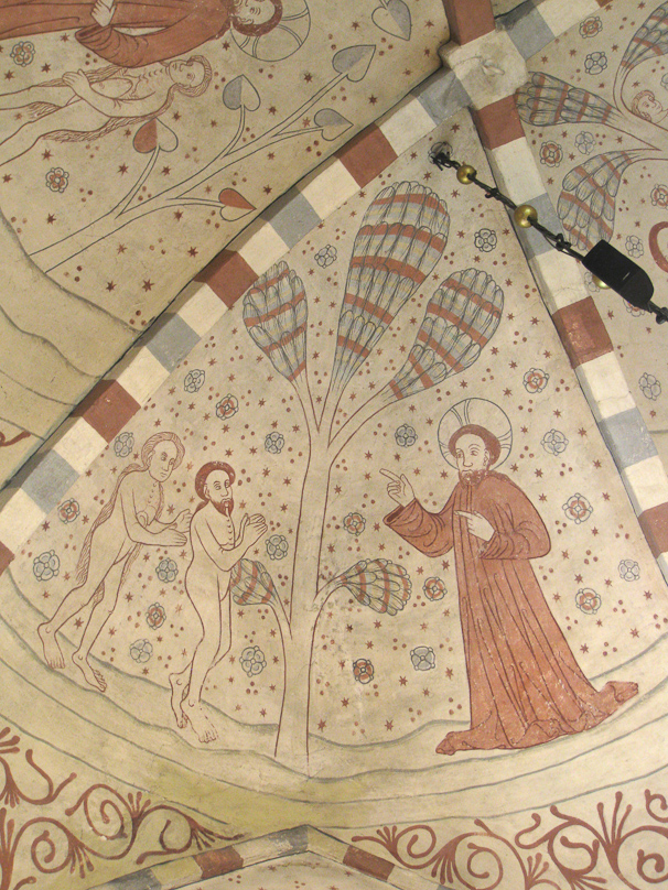 This vault painting sows Adam and Eve and God before the Fall.